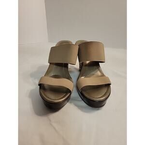 Charles David Tan Brown Wedge Heel Sandals Elastic Straps Size 9.5 Women